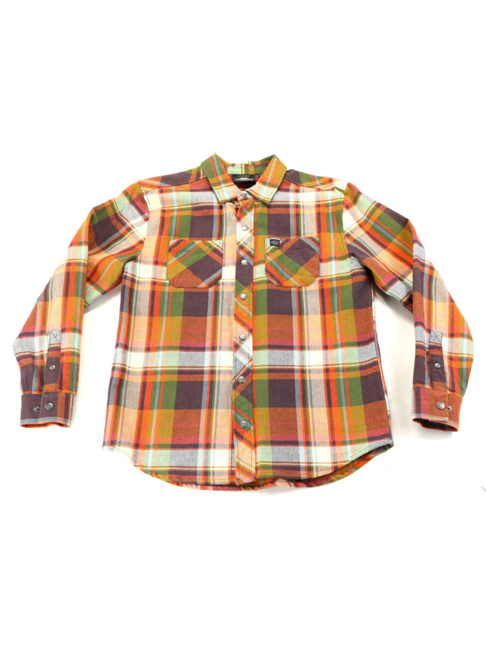 harley davidson long sleeve flannel shirt jacket M blue orange green plaid heavy
